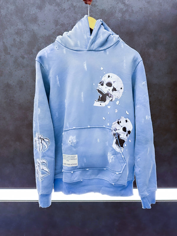 Powder Blue 3D Skulls Pullover Hoodie