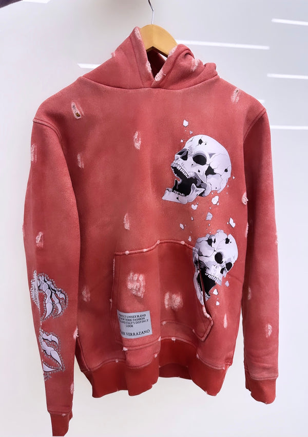 Cherry Red 3D Skulls Pullover Hoodie