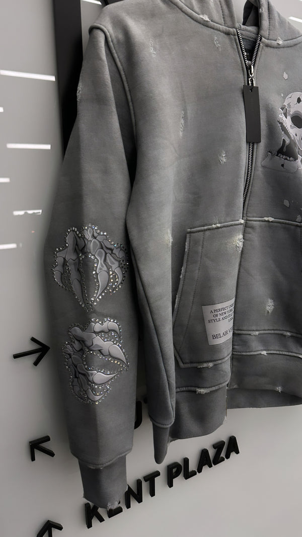 Powder Grey 3D Skull Zip up Hoodie