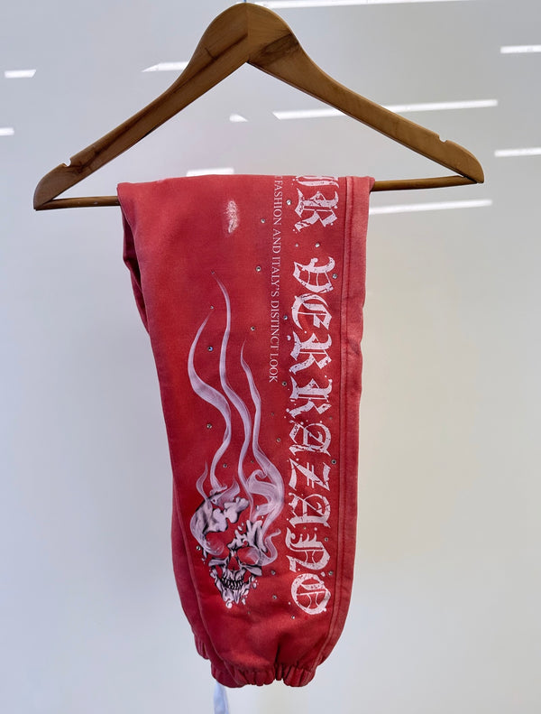 Flame 3D Skull Red Crystal Diamond Sweatpants