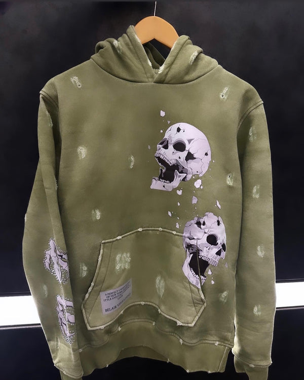 Olive Green 3D Skulls Hoodie