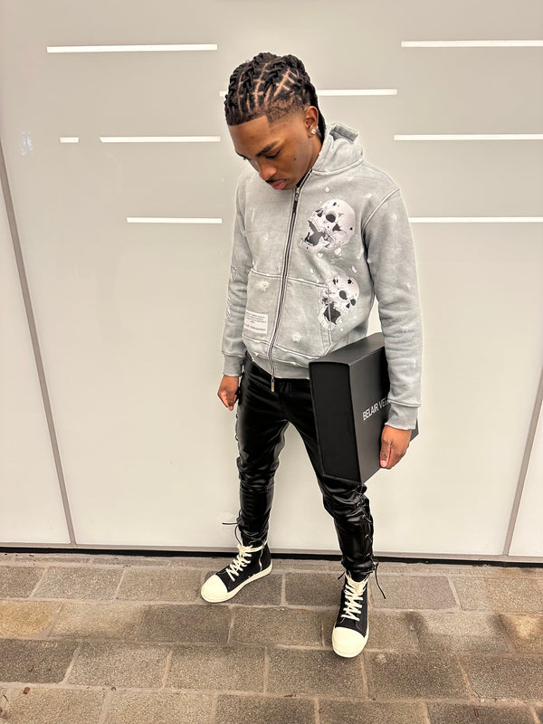 Powder Grey 3D Skull Zip up Hoodie