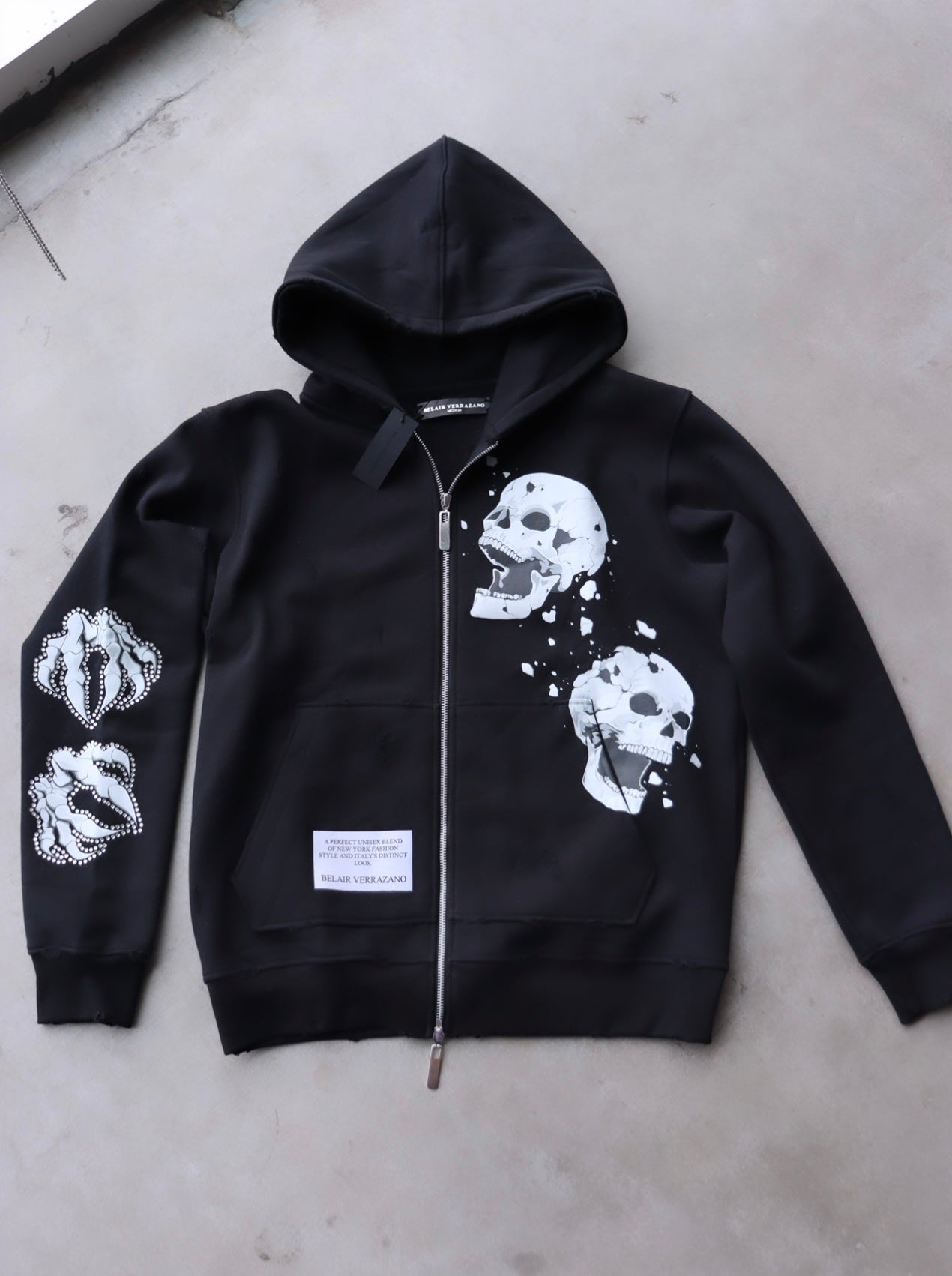 Jet Black 3D Skull Zip Up Hoodie