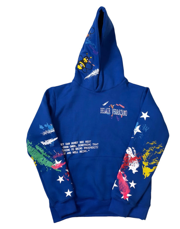 Bee Splatter Paint Royal Blue Hoodie