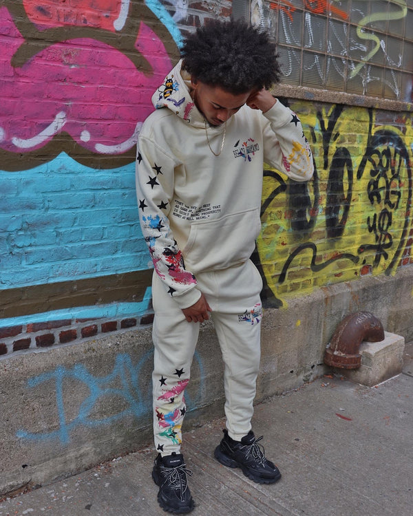 Bee Splatter Paint Cream Hoodie BelairVerrazano